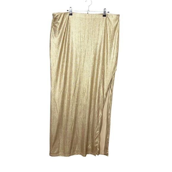 Revolve X Remi Jacqui Maxi Skirt in Metallic Gold Side Slit Women’s Plus Size 2X - Picture 3 of 8